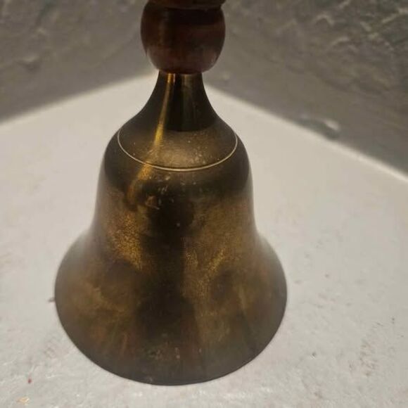Long Wood Handled Dinner Bell School Bell 9" - Picture 2 of 4